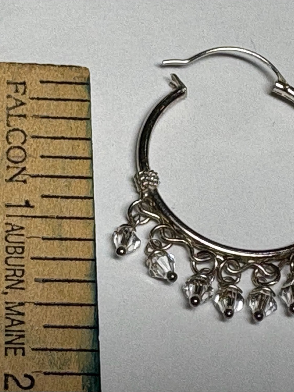 Sterling-Silver Hoop Earrings with Clear Crystal Dangles. Item I. 4 - Picture 4 of 4